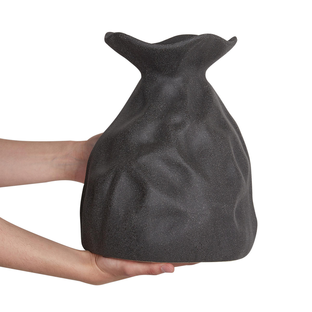 BLUMENVASE Steinzeug Schwarz Coontail - Schwarz, Stein (31cm) - Beliani