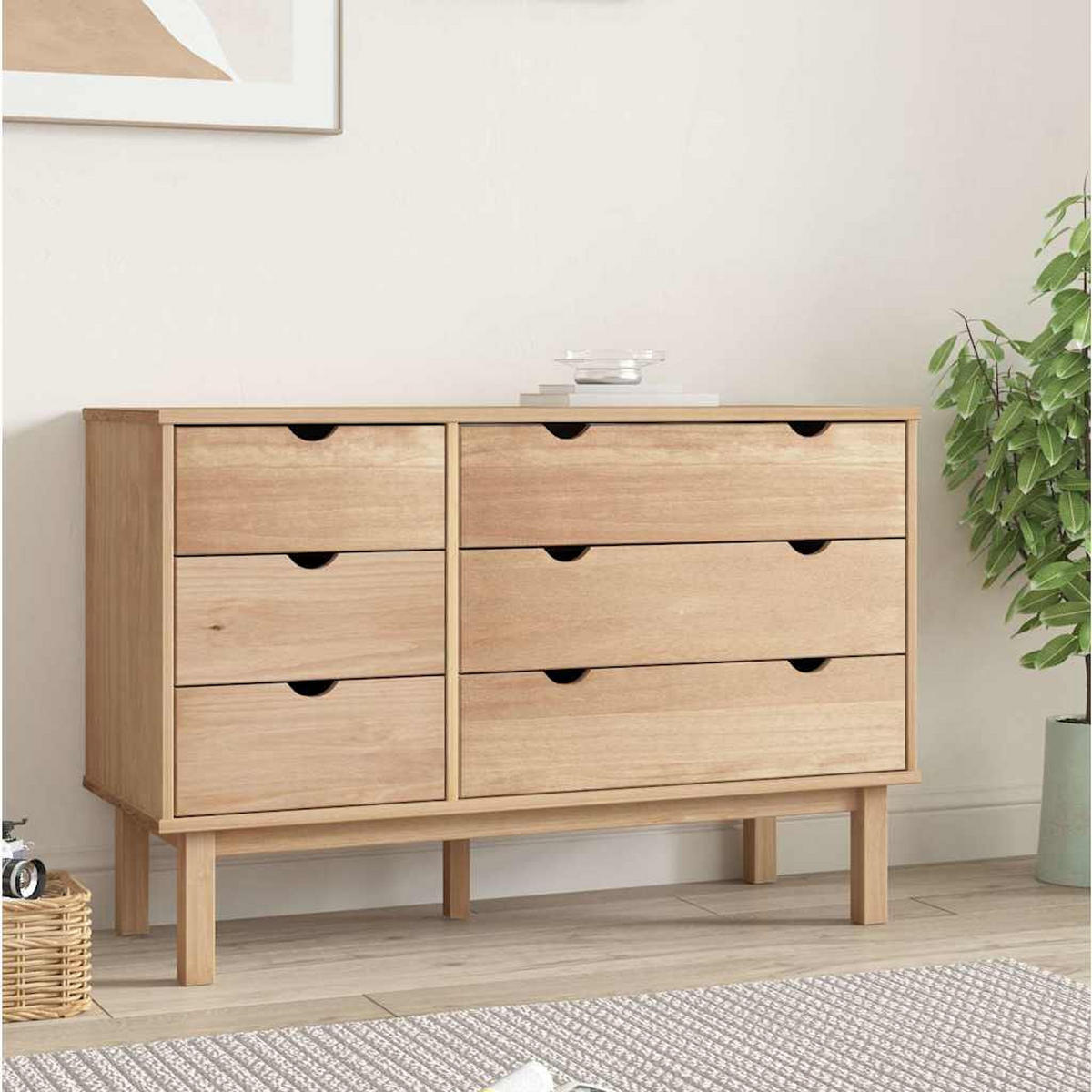 SCHUBLADENSCHRANK 111/43/73,5 Cm Massivholz Kiefer - Braun, Holz (43/73.5/111cm) - vidaXL