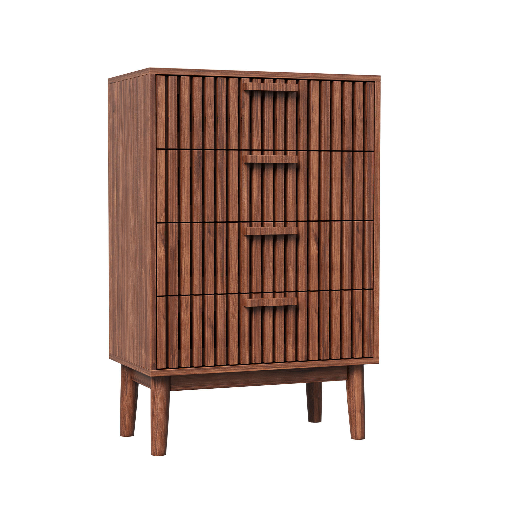 KOMMODE 60x34x91 cm 4 Schubladen Holzgriffe Stauraum Walnussoptik - Braun, Holz (34/91/60cm) - Fortuna Lai