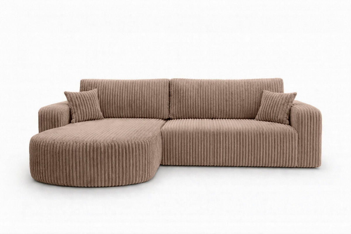 ECKSOFA Mit Schlaffunktion, Cordstoff Tilia, Braun, Links, ROUND ONE XL - Braun, Holz (271/175cm) - Kaiser Möbel