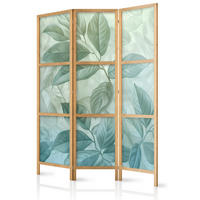 PARAVENT Japanischer 3-tlg 135x172 cm Bl tter Natur - Blau, Holz/Textil (135/172/3cm) - Muralo
