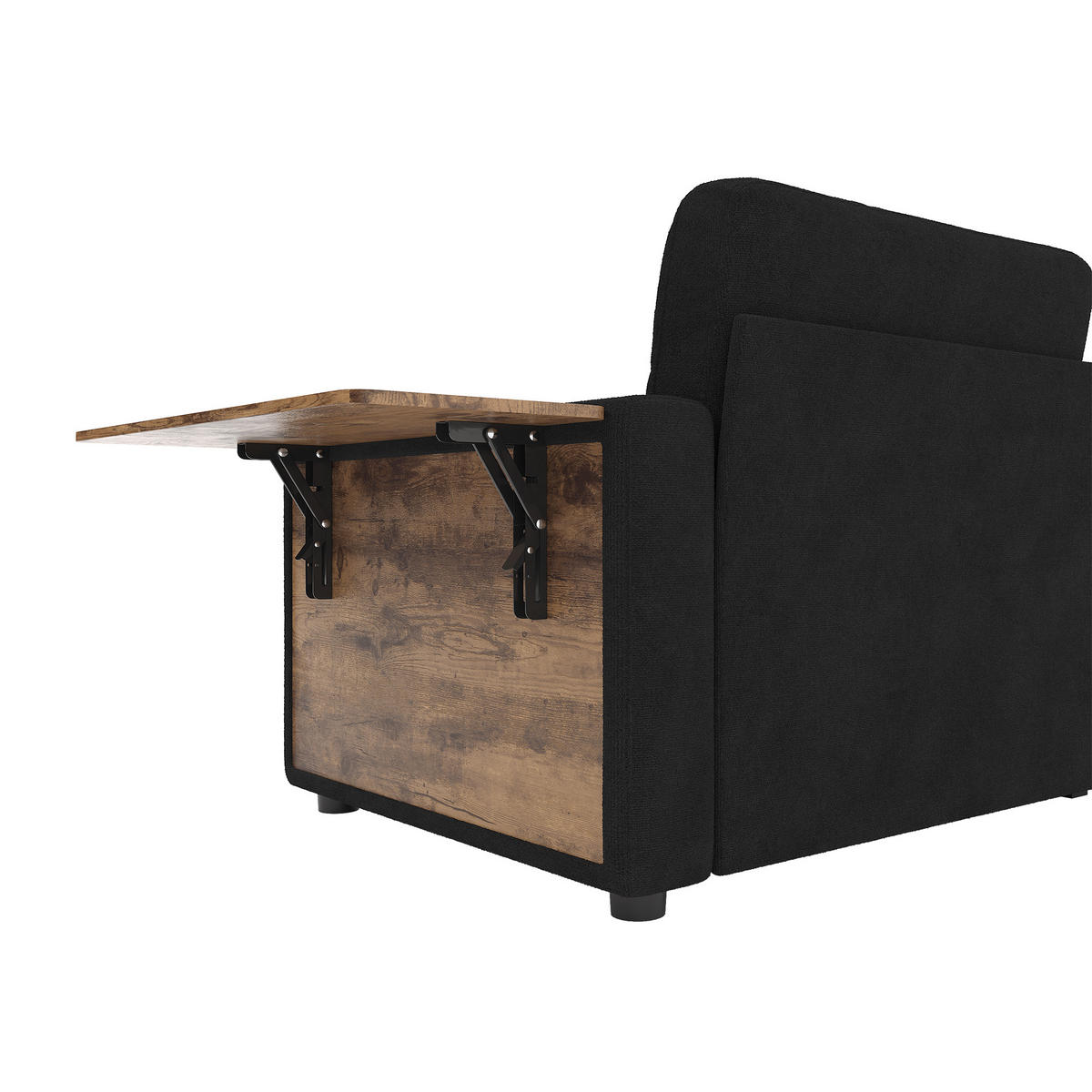 2-SITZER-SOFA mit Laptop-Tisch und Stauraum, DE-42611, Schwarz - Schwarz, Metall (178/57.5/71cm) - ComfortXL