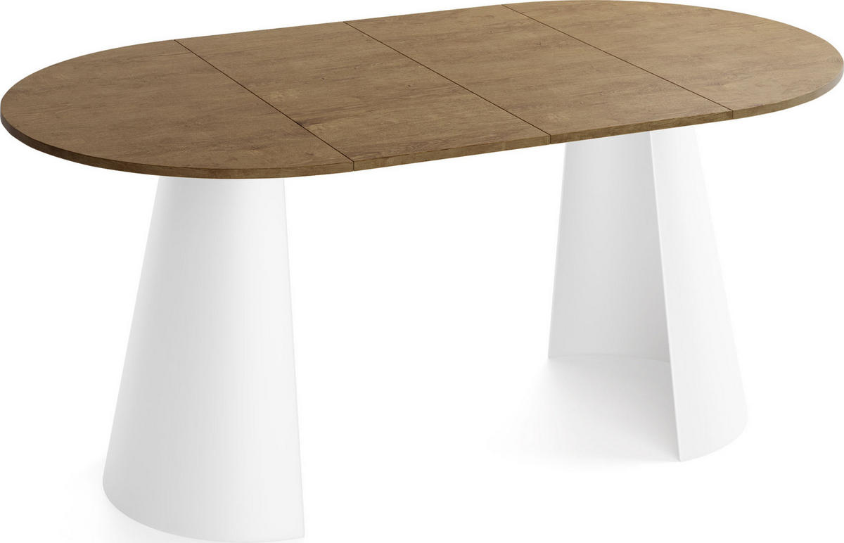 ESSTISCH Lamio runder ausziehbarer, Eiche Braun Rustikal 100-180/100/76 cm - Alteiche/Weiß, Holzwerkstoff/Metall (100/100/76cm) - WFL GROUP