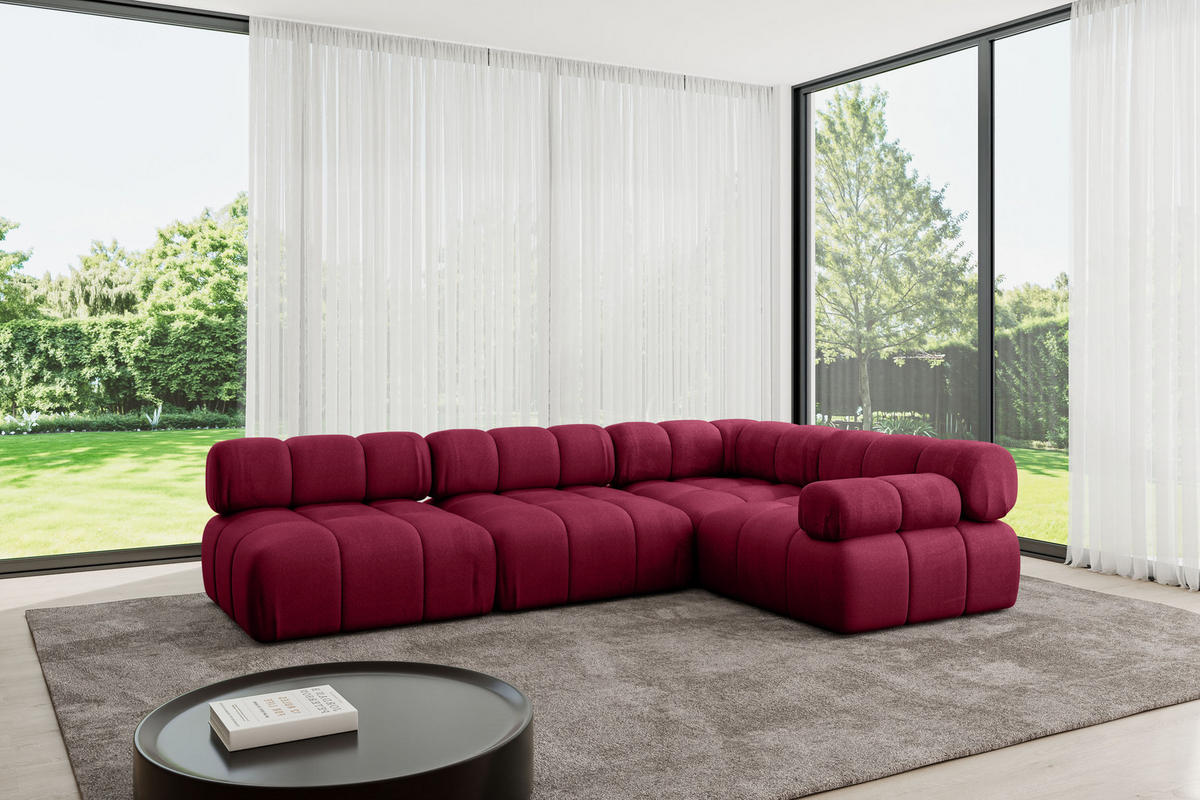 ECKSOFA modulares Sofa Mende-L2 - 285x190x70 cm Bordeauxrot Velours - Bordeaux, Holzwerkstoff/Textil (285/190cm) - ALTDECOR