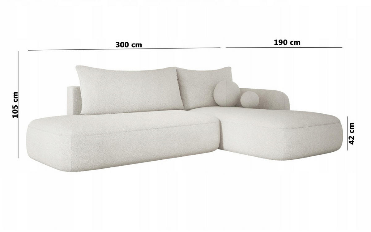ECKSOFA BABU Mit Bettfunktion – Moderne Polsterecke Für Wohnzimmer Funktionales Schlafsofa Im Stoff NOW OR NEVER, 300x105x60cm, Linke, Beige - Cappuccino, Holz/Textil (190/300cm) - DomoHome