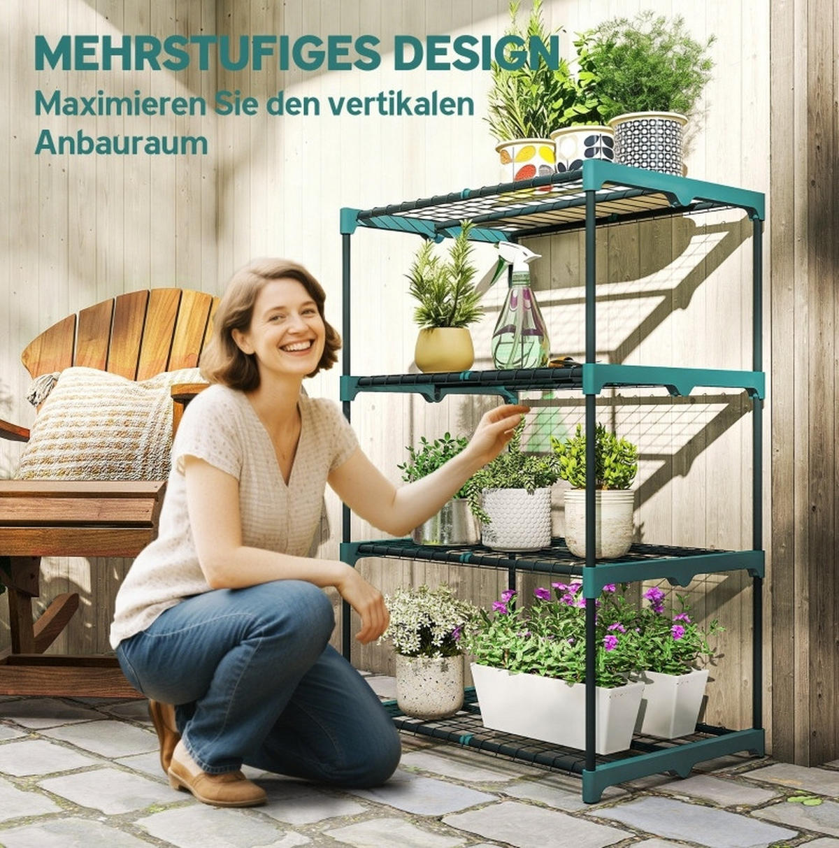 STANDREGAL 67/49/105 cm mit 4 Ebenen, Stahlrohren und rostbeständigen Drahtregalen, Dunkelgrün - Dunkelgrün, Kunststoff (67/105/49cm) - Redom