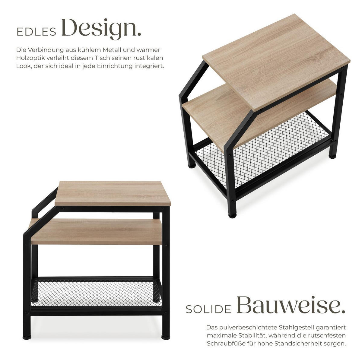 BEISTELLTISCH Plymouth, 36,5 x 58,5 x 59,5 cm, Industrial Holz hell, Eiche Sonoma - Naturfarben, Holz (58.5/36.5/59.5cm) - tectake