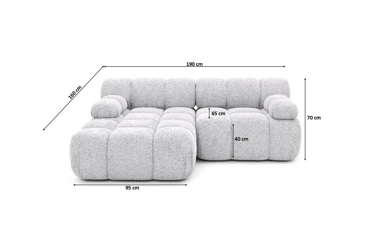 ECKSOFA L-form Mini Modular, Bouclé-Stoff Abriamo, Hellgrau, Links, Selia - Hellgrau, Holz (190/160cm) - Kaiser Möbel