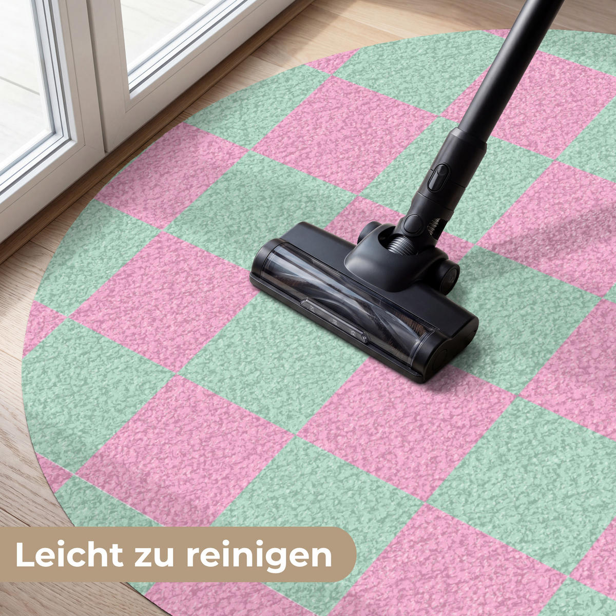 FUSSMATTE Schachbrettmuster - Grün - Rosa - Würfel Fußabtreter 120x120 cm - Mintgrün, Kunststoff (120/120cm) - MuchoWow