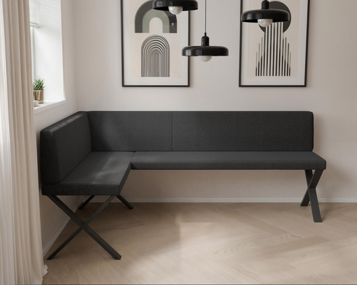ECKBANK links VERO X Webstoff glatt, 128/168 cm Anthrazit - Anthrazit, Textil/Metall (128/168cm) - Idohome