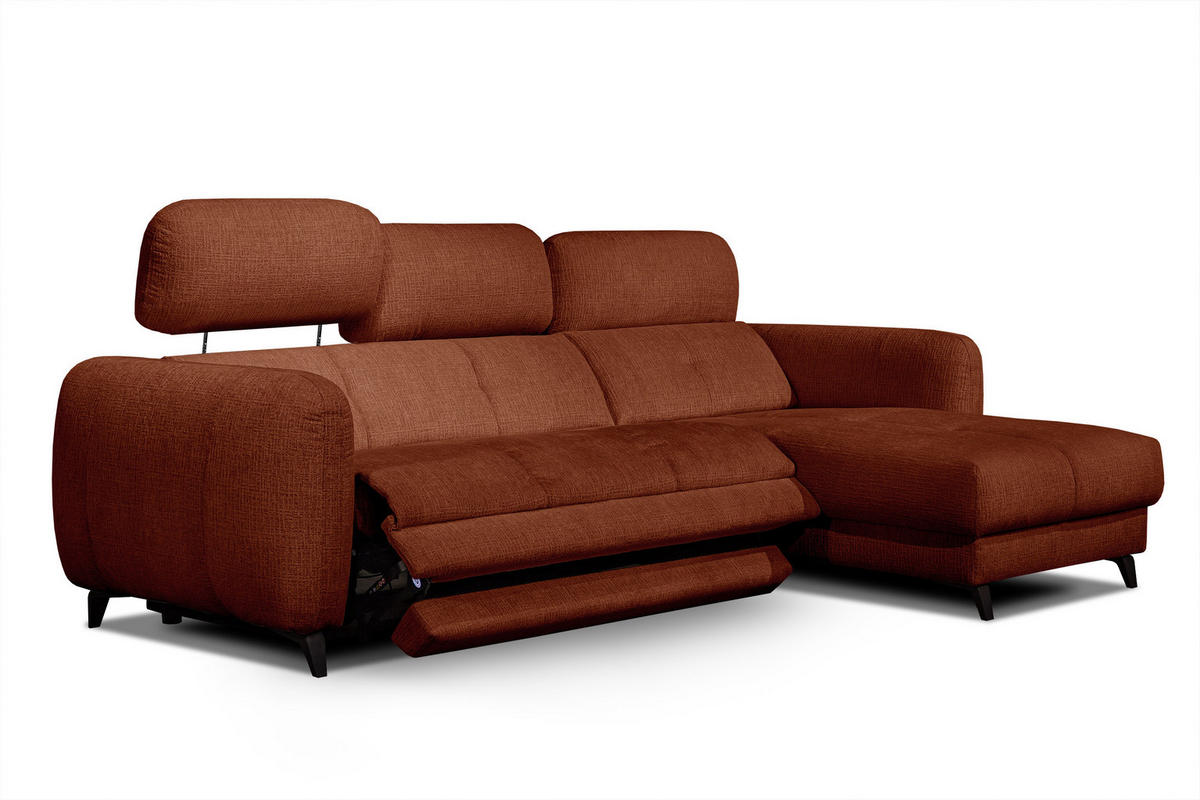 ECKSOFA SVEN 3-Sitzer, 1 Relax XL, verstellbare Kopfstützen, rot - Rot/Schwarz, Holzwerkstoff/Textil (256/163cm) - Courtois Laville