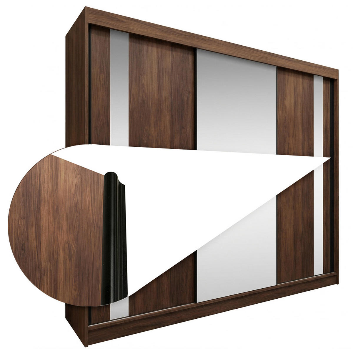 SCHWEBETÜRENSCHRANK Viva II mit Schubladen und Spiegel, mit Lacobel-Glas, 120/216/61 Walnuss - Walnussfarben, Holzwerkstoff (120/216/61cm) - Beautysofa