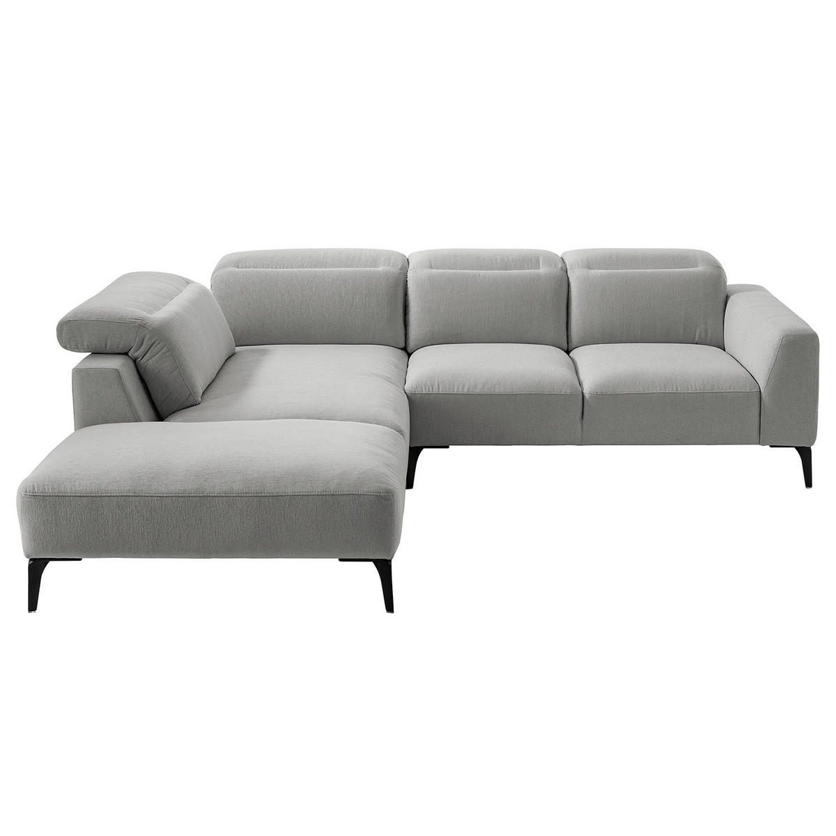 ECKSOFA mit Ottomane - Hellgrau/Schwarz, Textil/Metall (263/238cm) - home24