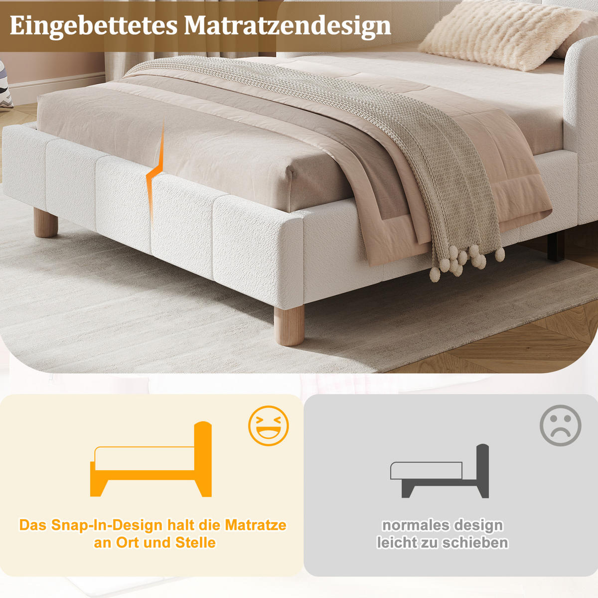 KINDERBETT 140/190 cm mit Sicherheitsbarriere, verstellbaren Seitenlehnen und Stauraumtaschen, Samt, Beige - Beige, Textil (140/190cm) - Redom