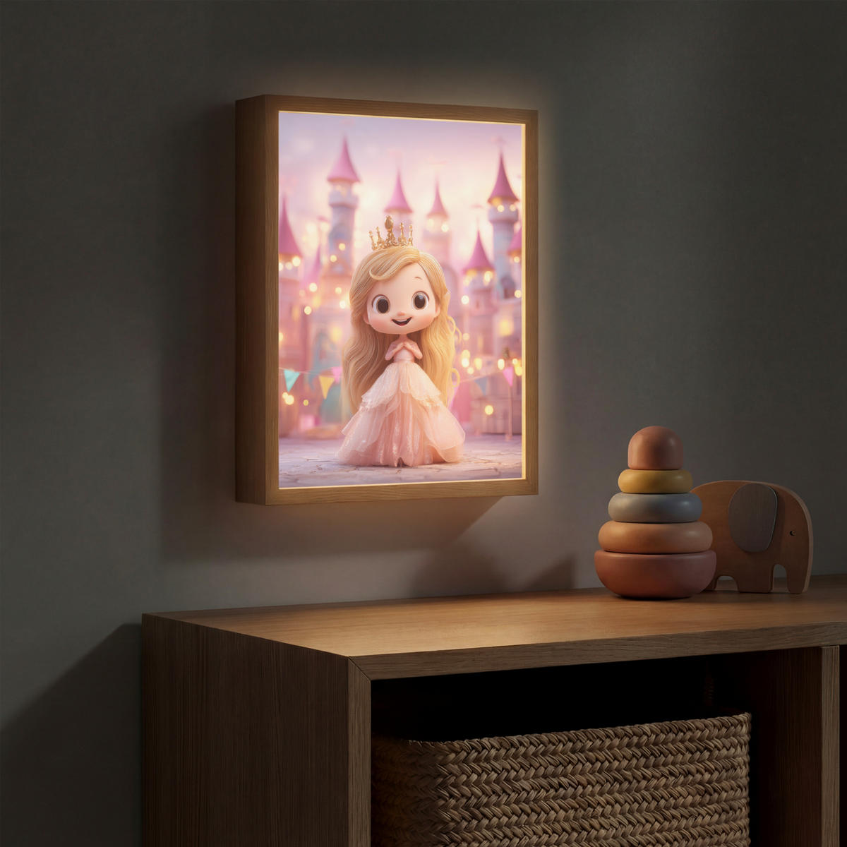 DOBÍJECÍ NOČNÍ LAMPIČKA Princezna - Růžová - Zámek 30x40 cm - růžová, kompozitní dřevo (8/30/40cm) - OnlyWow