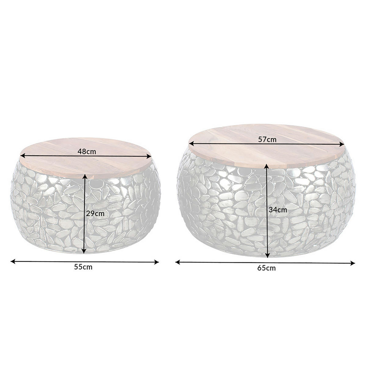 COUCHTISCH STONE MOSAIC Mango Silber 65 cm - Silberfarben/Braun, Holz/Metall (65/65/35cm) - riess-ambiente