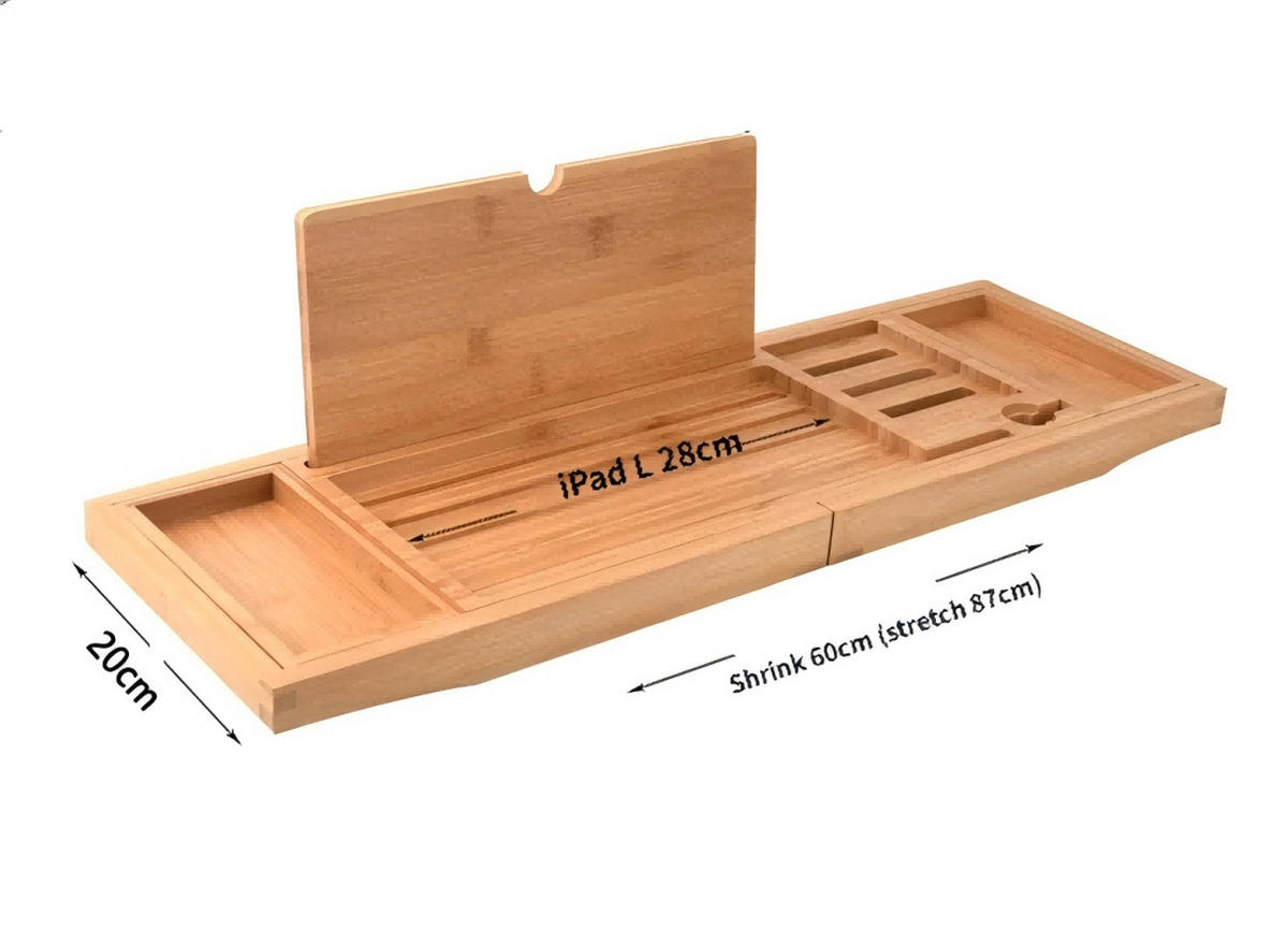 BADEWANNENABLAGE,BAMBUS, Ausziehbar, (60–87) cm × 20 cm - Braun, Holz (20/3/87cm) - Weltevree