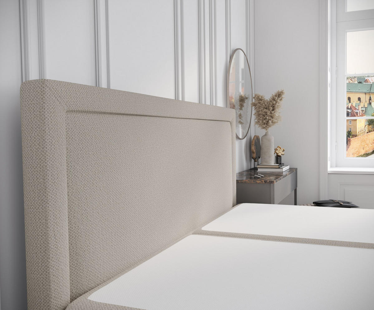 BOXBETT Tribeca Beige 200/200 cm mit Bonellmatratze und Topper - Beige/Schwarz, Holz/Holzwerkstoff (200/200cm) - Maison de Reve