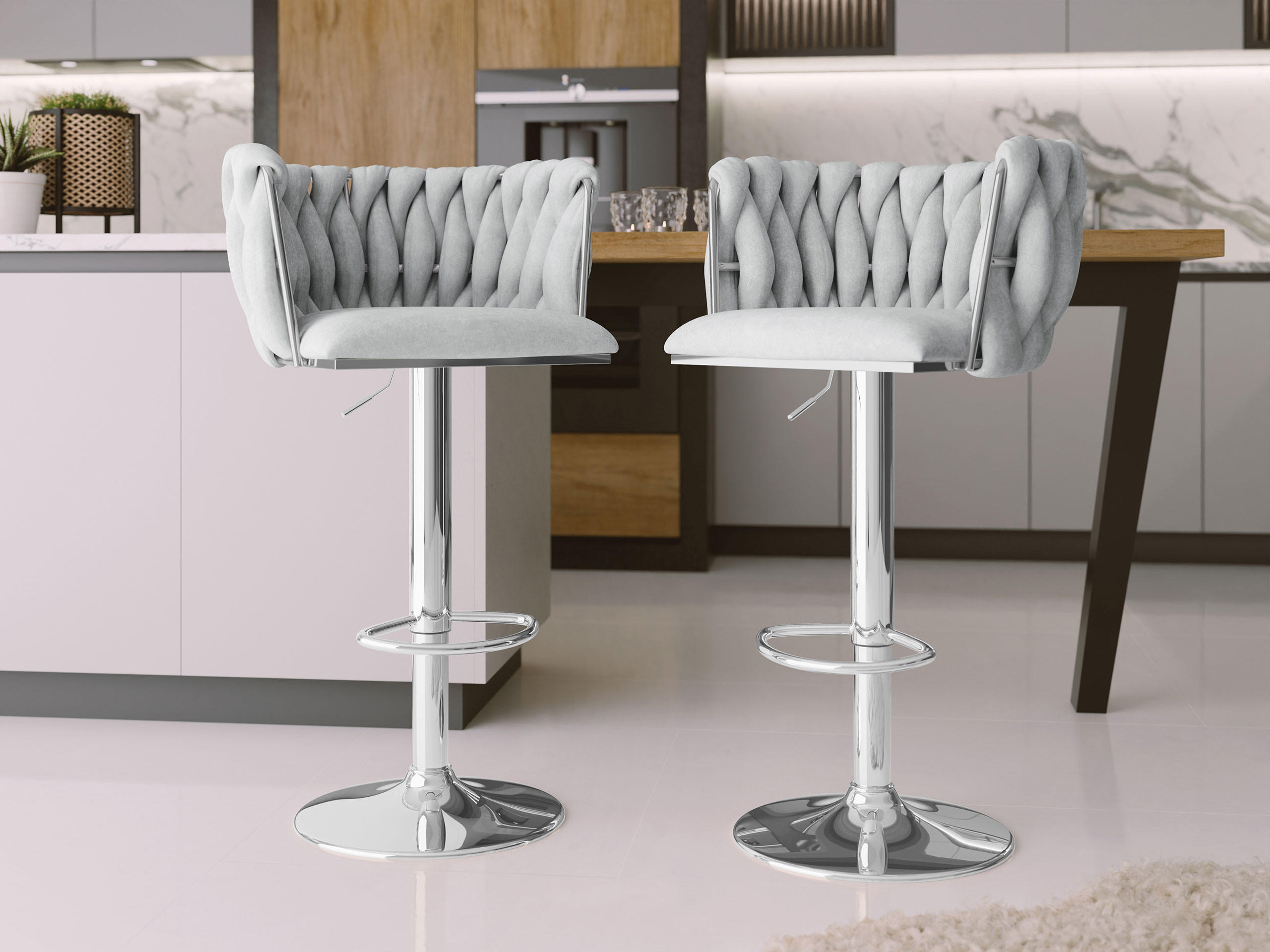 BARHOCKER-SET Muz BS-1142/CM (2 Stück in Samt) - Chromfarben/Grau, Textil/Metall (50/85/52cm) - MIRJAN24
