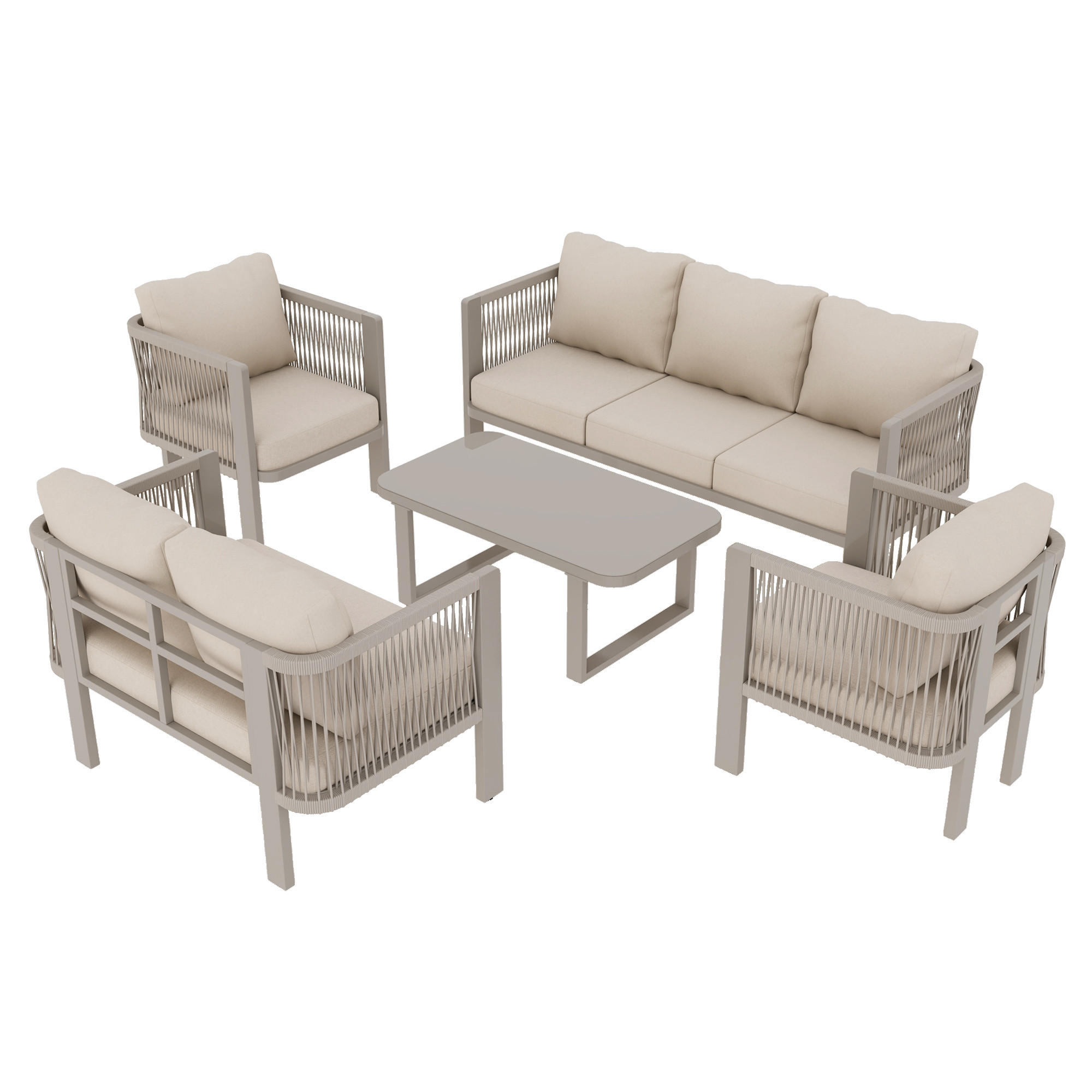 GARTENMÖBEL-SET 5-teilig Teslin 3-Sitzer 2-Sitzer Khaki - Hellbraun, Textil - FLIEKS