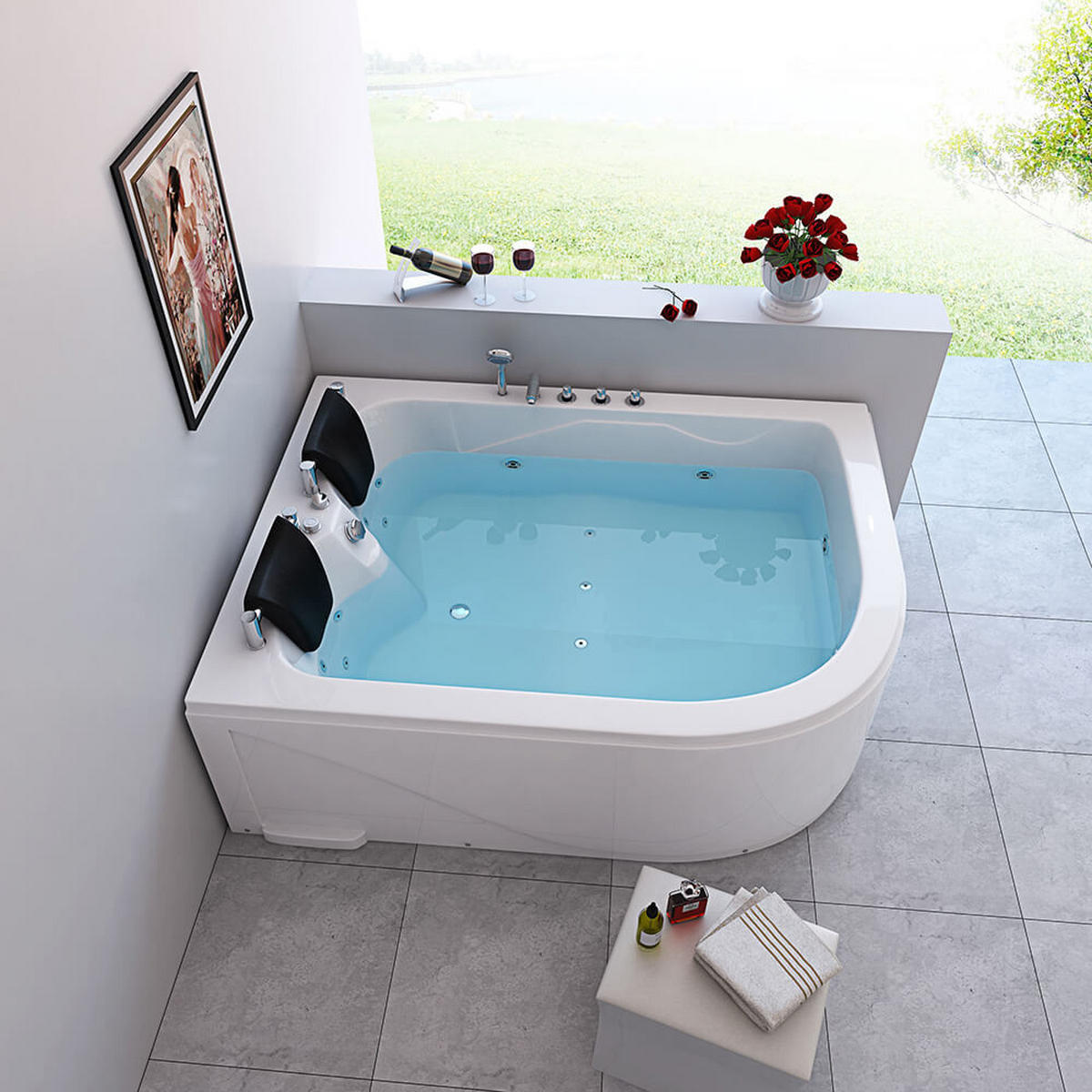 WHIRLPOOL BLUE OCEAN XL - Rechts - Weiß, Keramik (180/65/120cm) - Home Deluxe