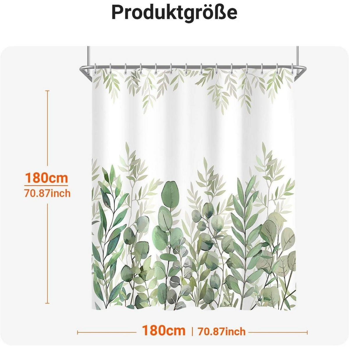 DUSCHVORHANG 180 x 180 cm Blätter Motiv Textil Wasserdicht Waschbar mit 12 Ringen - Grün, Textil (180/180cm)