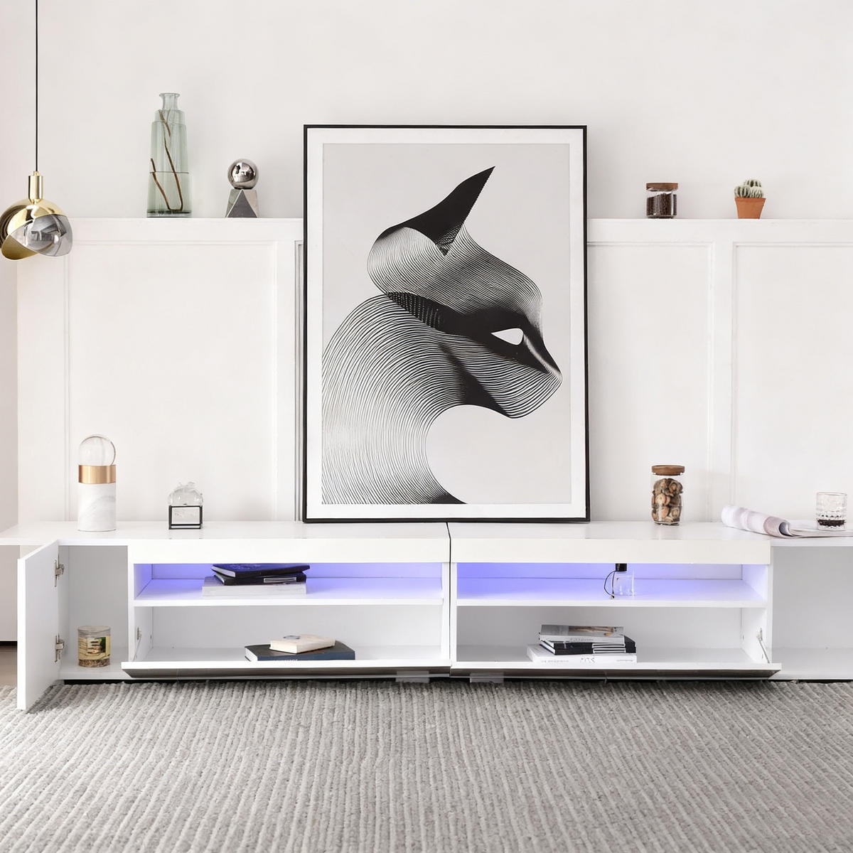 TV-ELEMENTMODERNER 240cm Weiß MDF mit LED-Beleuchtung und Symmetrischem Design - Weiß, Holz (49.5/15.5/107cm) - Raelunyi