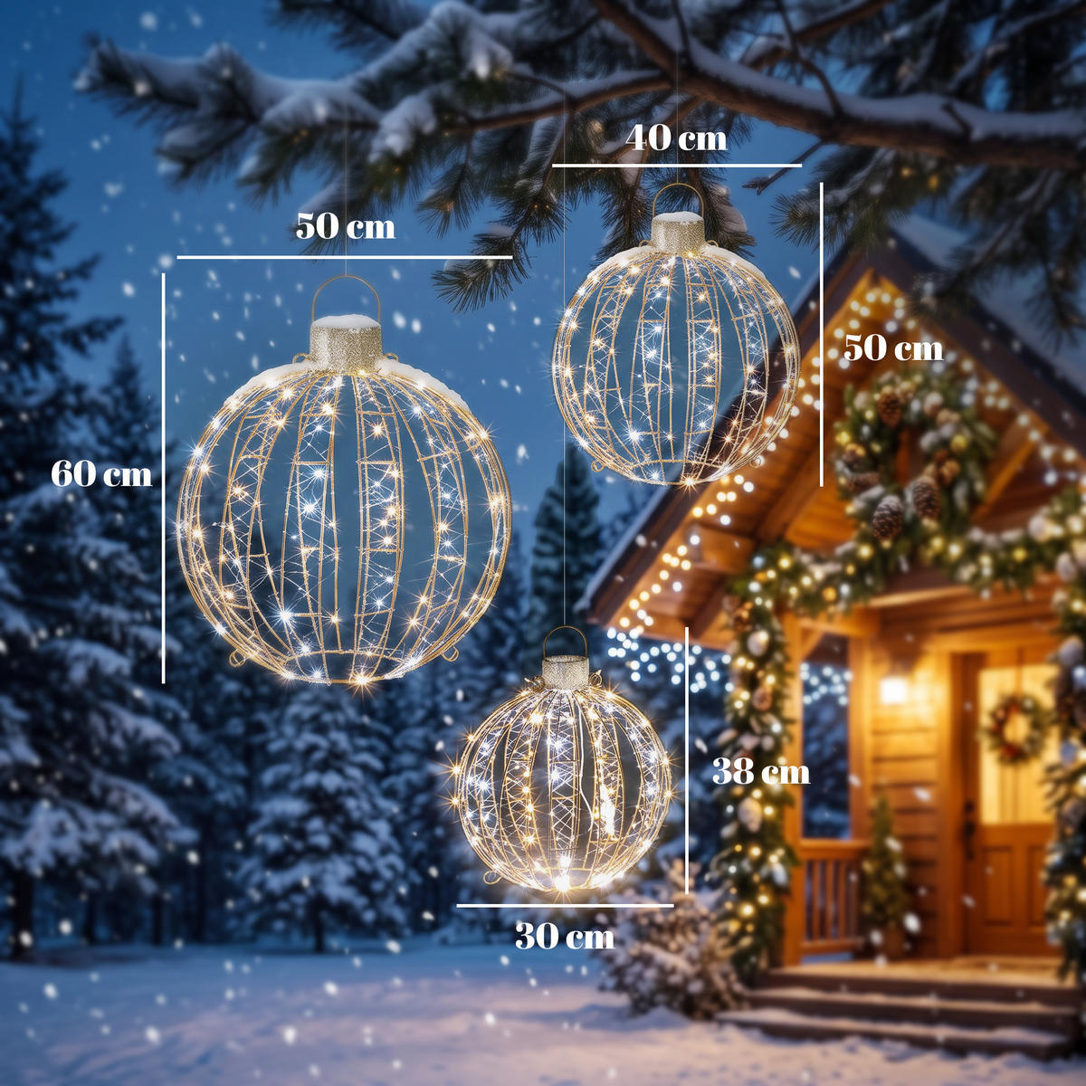 WEIHNACHTSBELEUCHTUNG 3er Set Metall Polyester Goldfarben - Goldfarben, Metall (50/60/50cm) - Outsunny