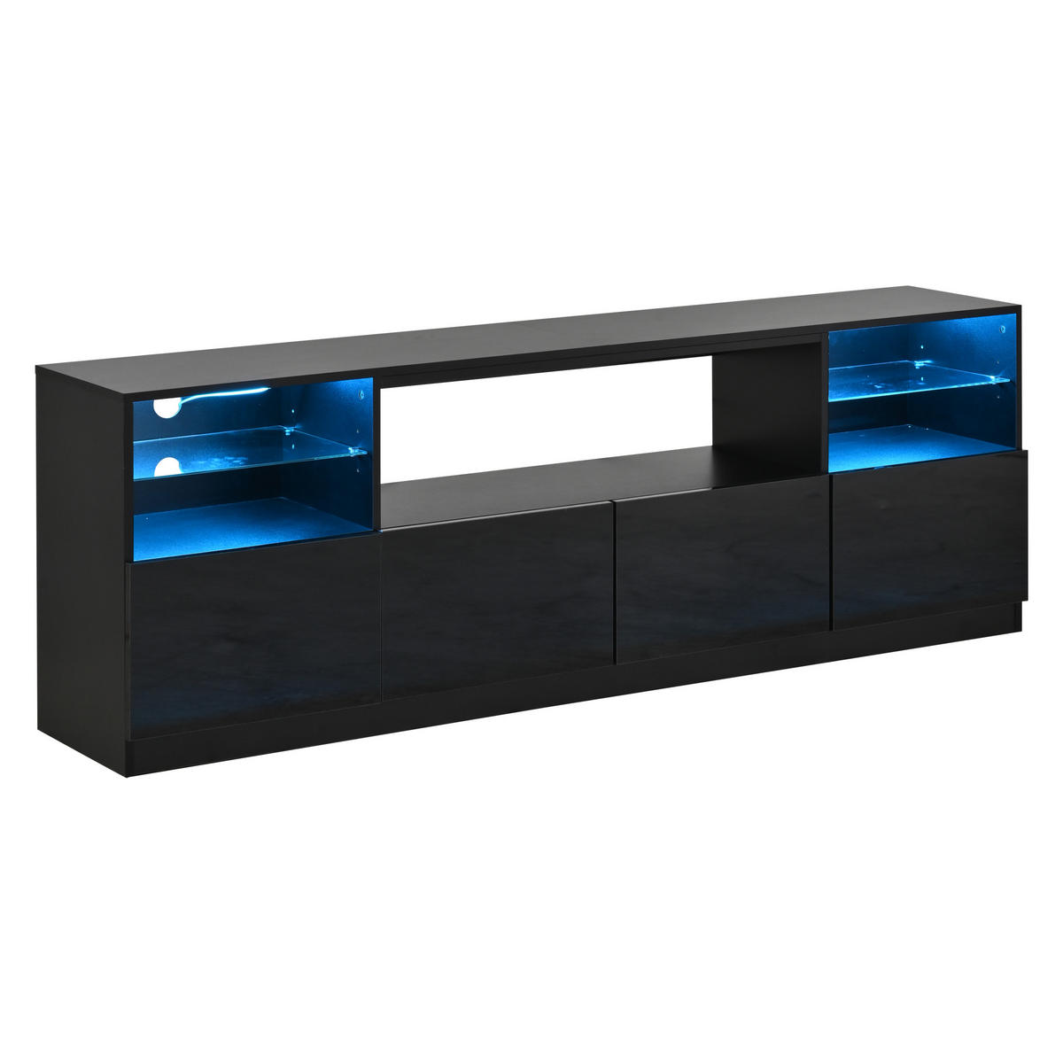 TV-SCHRANK LED Schwarz Hochglanz 4 Türen 8 Fächer 75 Zoll 180cm - Schwarz, Holzwerkstoff (180/60/35cm) - FLIEKS
