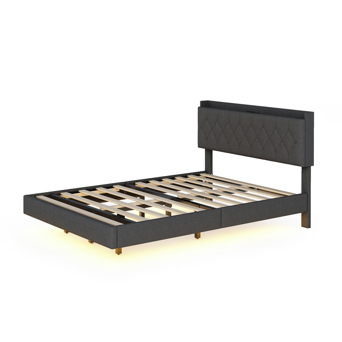 POLSTERBETT 140/200 cm mit USB-Ladeanschluss und LED-Beleuchtung grau - Grau, Textil (140/200cm) - OKWISH