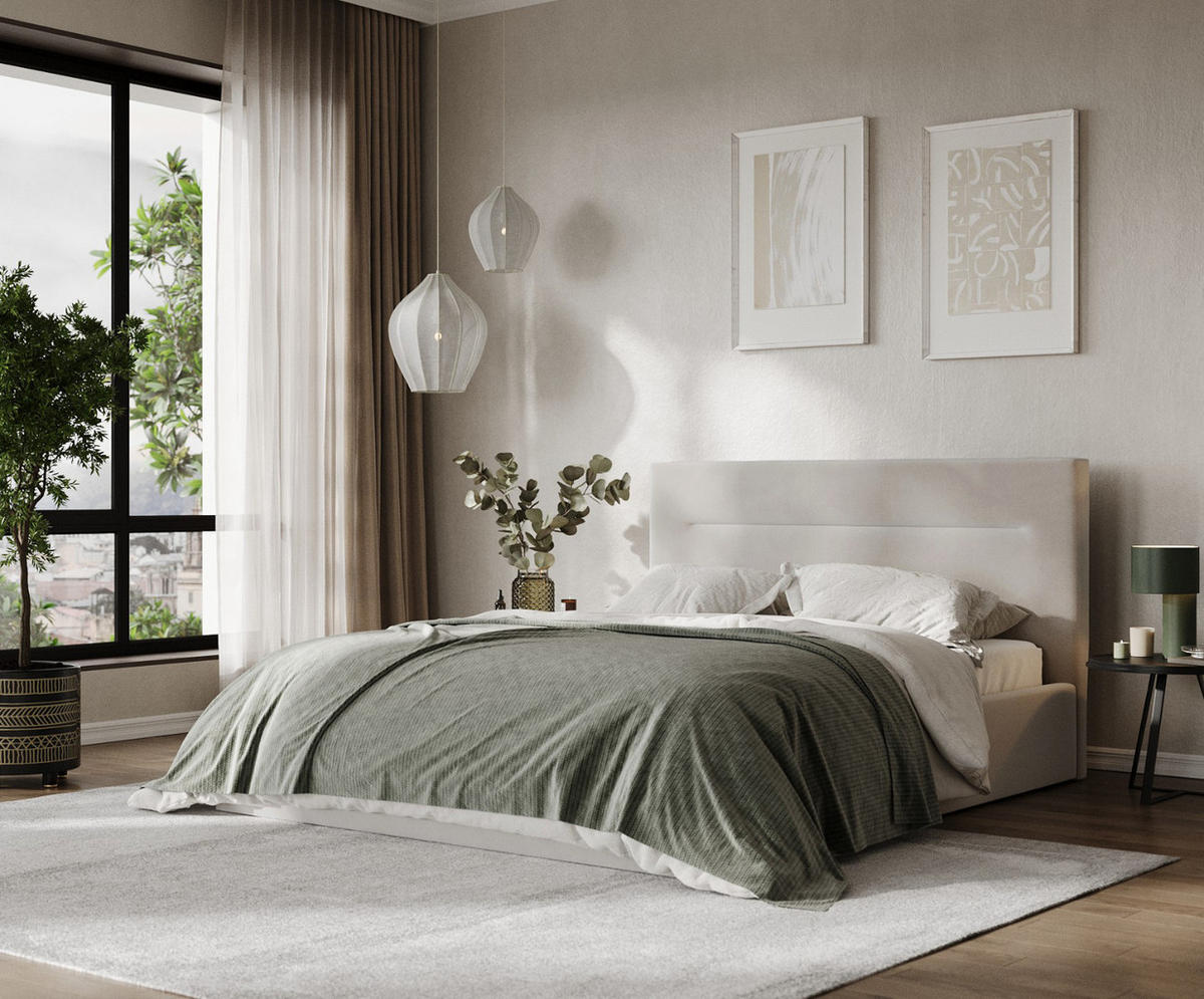 POLSTERBETT Liline 160/200 cm Hellbeige im Paros Stoff - Beige/Schwarz, Holz/Holzwerkstoff (160/200cm) - AltaBeds