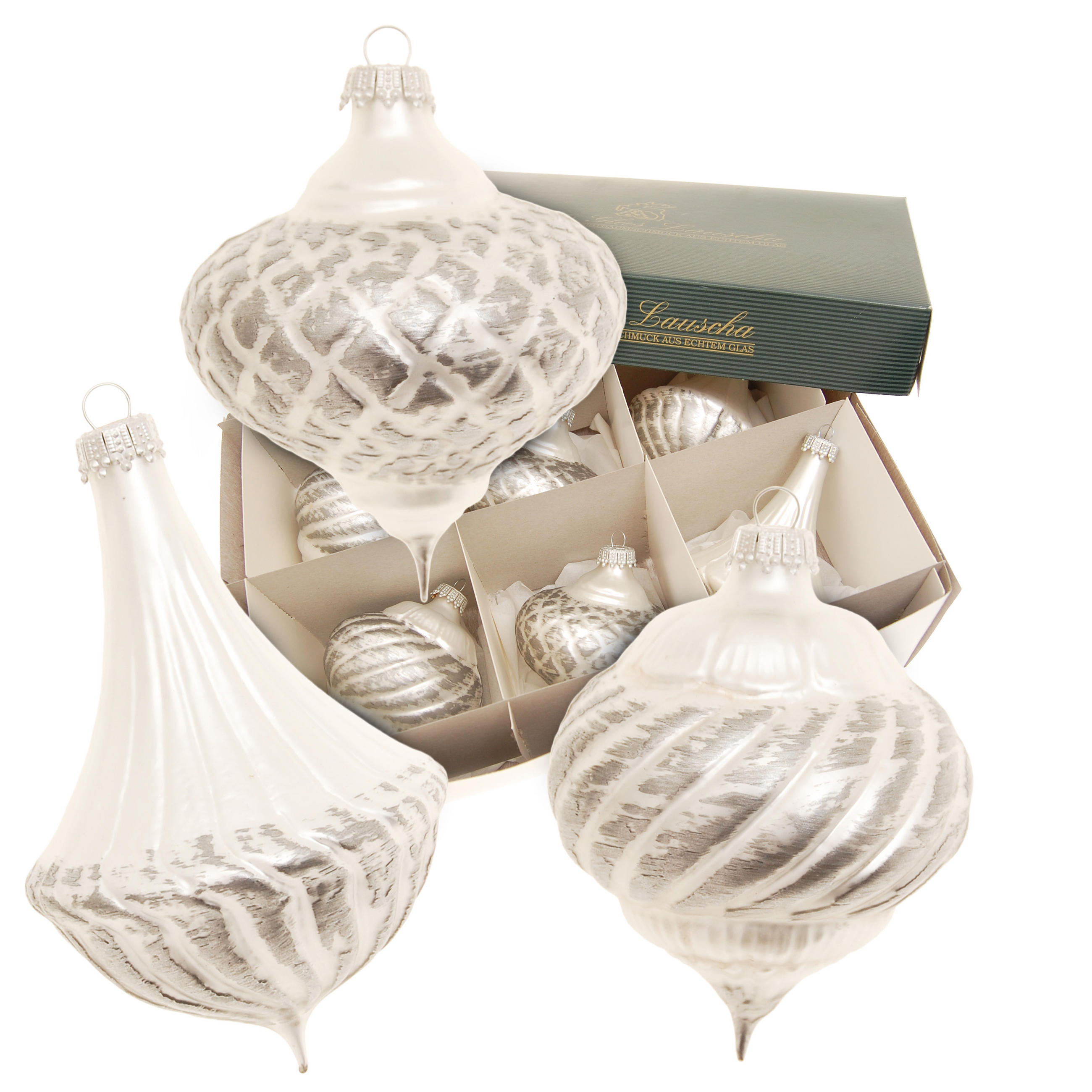 CHRISTBAUMSCHMUCK Barock Silberfarbig 8cm (Glas / 6 Stk.) - Silberfarben, Glas (8/8/8cm) - Krebs Glas Lauscha