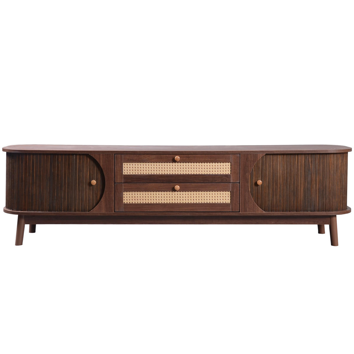 TV-SCHRANK Landhausstil Rattan-Front & Holztüren - Walnussfarben, Naturmaterialien/Holzwerkstoff (170/46/39.5cm) - Urban Meuble