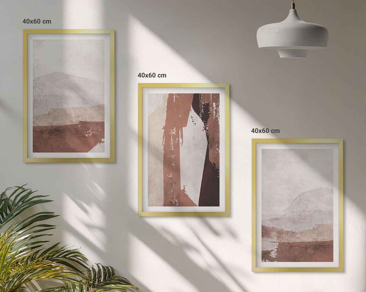 BILDER SET 3er Set - 40x60 cm Goldrahmen - Braun-beige abstrakte Muster - Goldfarben, Kunststoff (40/60cm) - TULUP