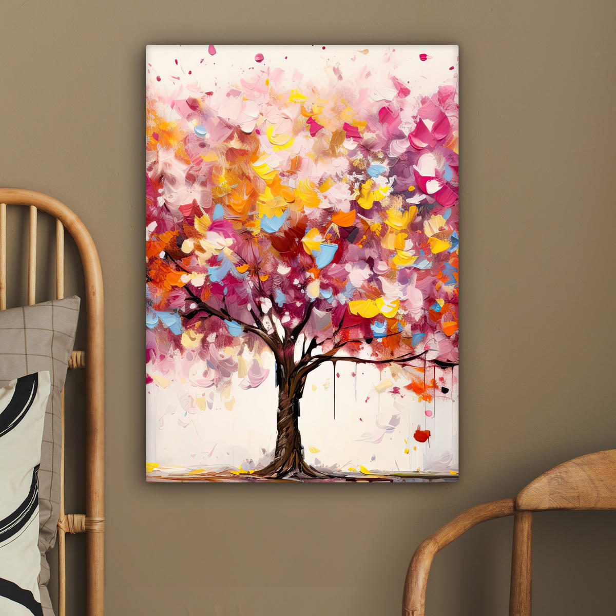 LEINWANDBILD Aquarell - Baum - Kunst - Abstrakt 60x80 cm - Multicolor, Textil (60/80cm) - MuchoWow