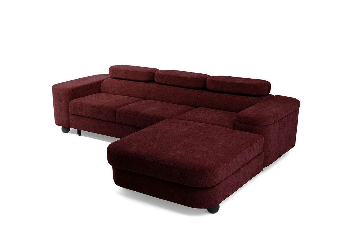 ECKSOFA LOVE L Rechts mit Schlaffunktion 124x210 Chenille Bordeaux - Bordeaux/Schwarz, Holz/Textil (205/284cm) - Muffo