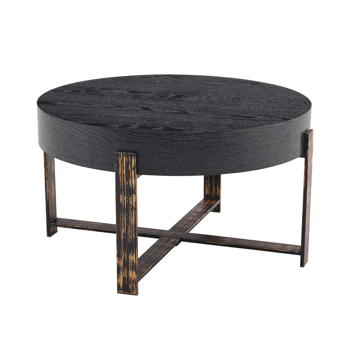 BEISTELLTISCH 68/68/39 cm Schwarz mit Kreuzfuß aus Metall und MDF - Schwarz, Holzwerkstoff (68/68/39cm) - OKWISH