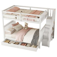 ETAGENBETT 140/200 cm aus Kiefern mit Treppenregal, 2 Schubladen und hohem Fallschutz, Weiß - Weiß, Holzwerkstoff (140/200cm) - Redom