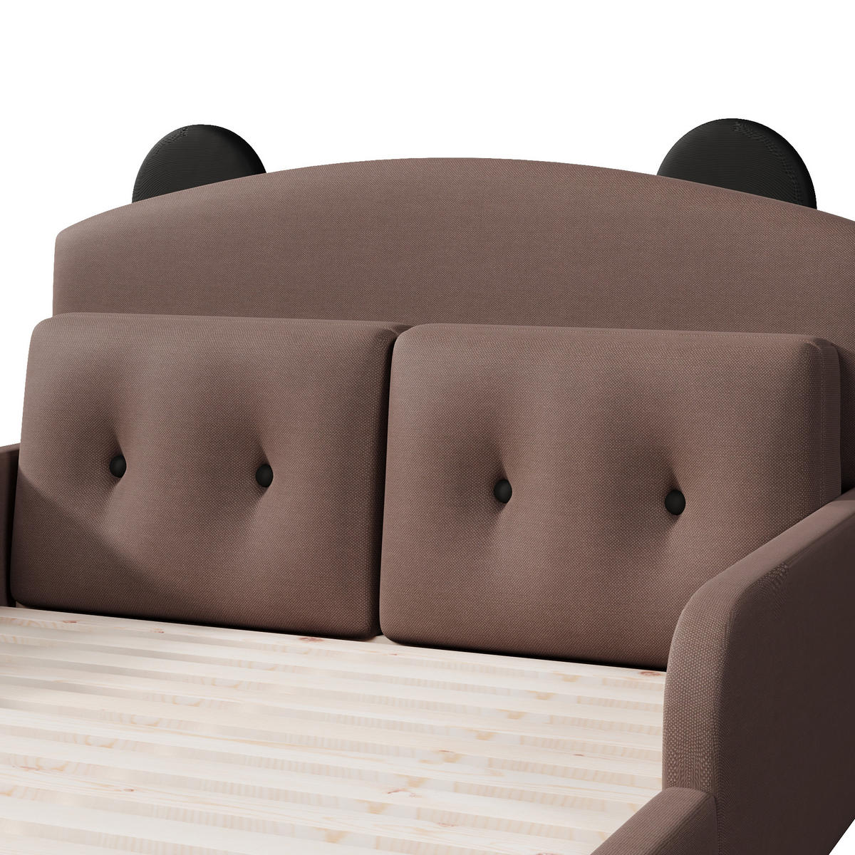 POLSTERBETT 140/200 cm in Kaffee mit gepolstertem Kopfteil, Bären-Design, 2 Zierkissen und Leinenbezug - Braun, Holzwerkstoff/Textil (140/200cm) - STILVORA