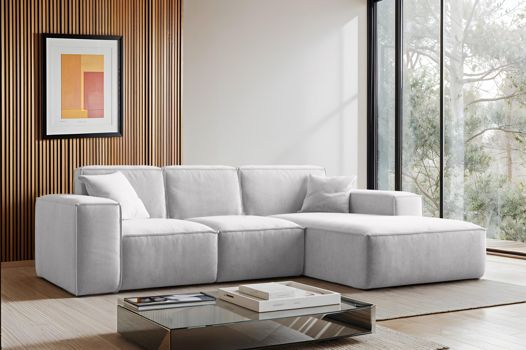 ECKSOFA L-Form Siena Stoff Salvador Hellgrau Rechts - Hellgrau, Holz (266/165cm) - Kaiser Möbel