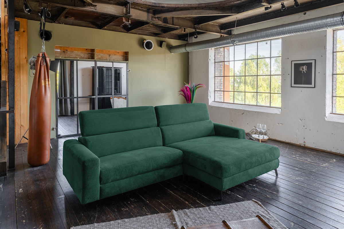 ECKSOFA LAISKA Smaragdgrün Cord - Smaragdgrün/Schwarz, Textil/Metall (282/177cm) - KAWOLA