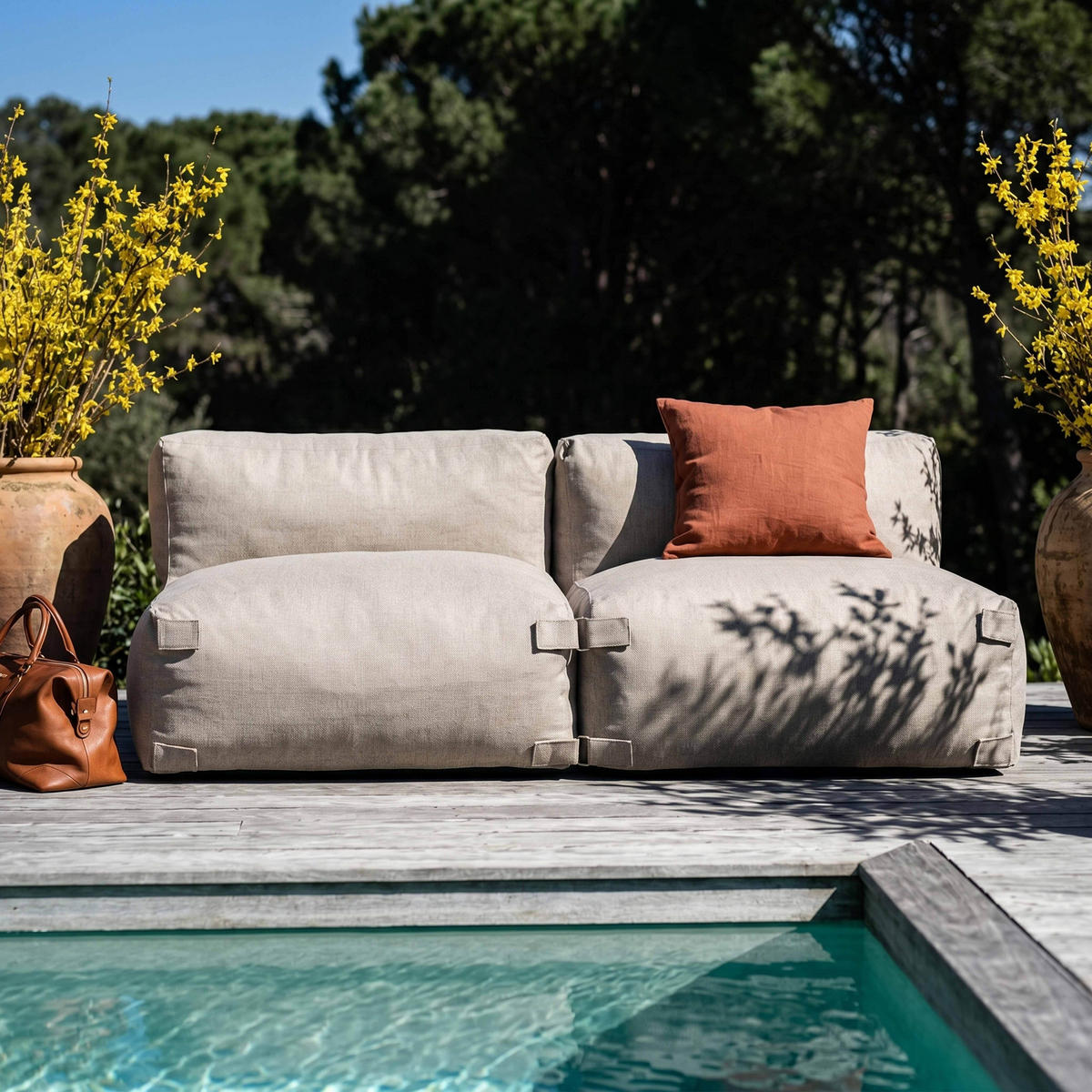 GARTENSOFA mit 2 Sitzplätzen, Sandfarbe - Gelb, Textil - Oviala