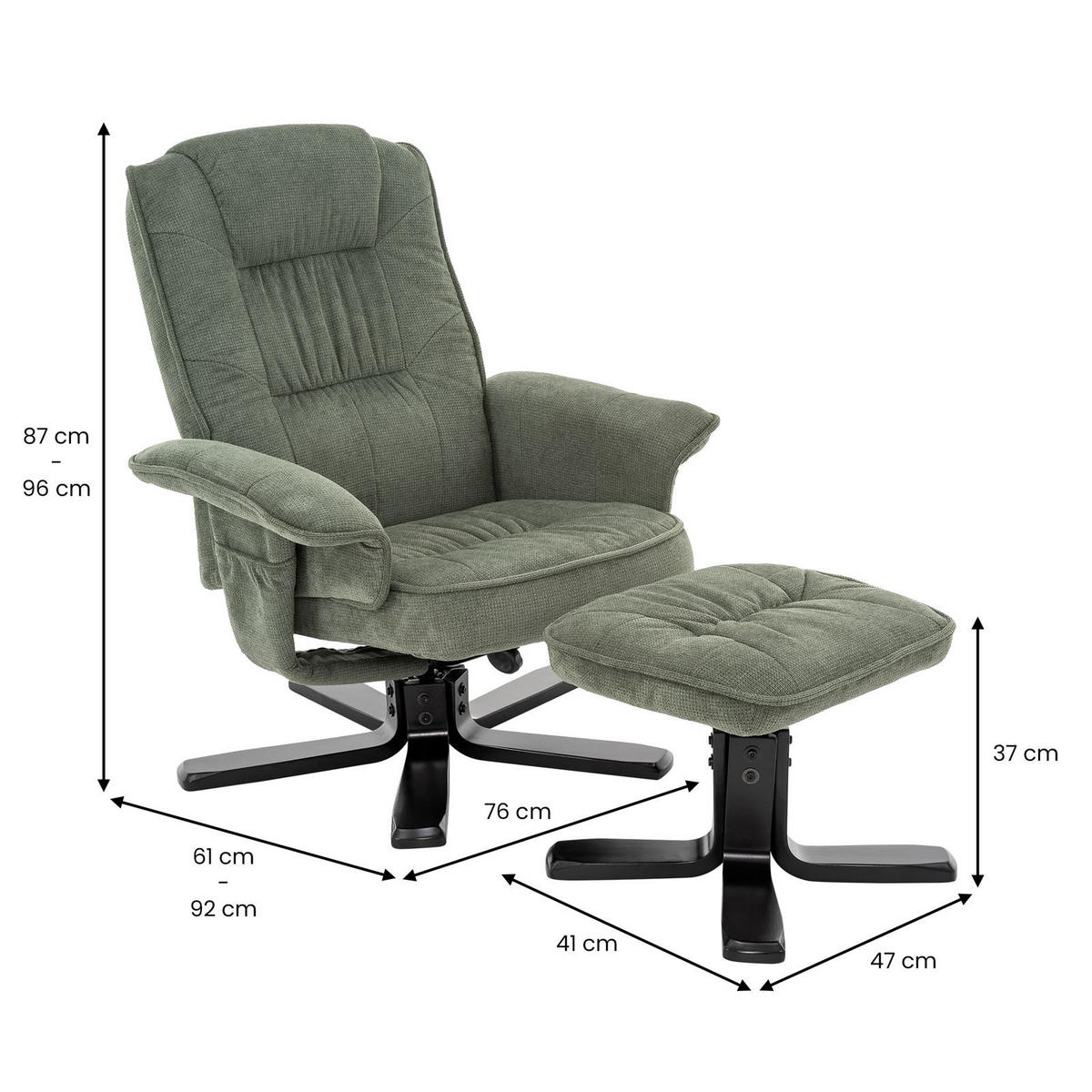 RELAXSESSEL CHARLY grün/schwarz - Schwarz/Grün, Textil (76/87/61cm) - IDIMEX