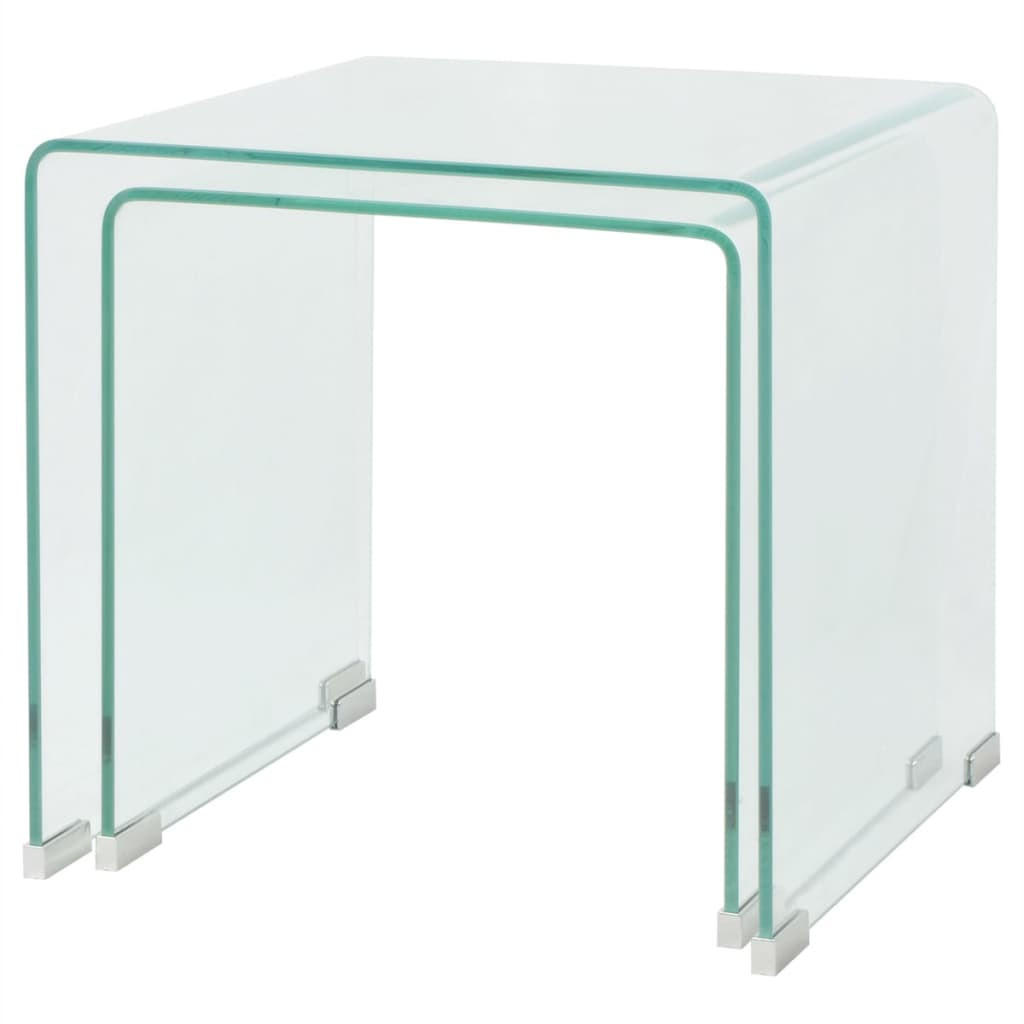 COUCHTISCHSET 36-42/36-42/38,5-41,5 cm 2-tlg. aus Gehärtetem Glas Transparent U-Form - Transparent, Glas (42/42/41.5cm) - vidaXL