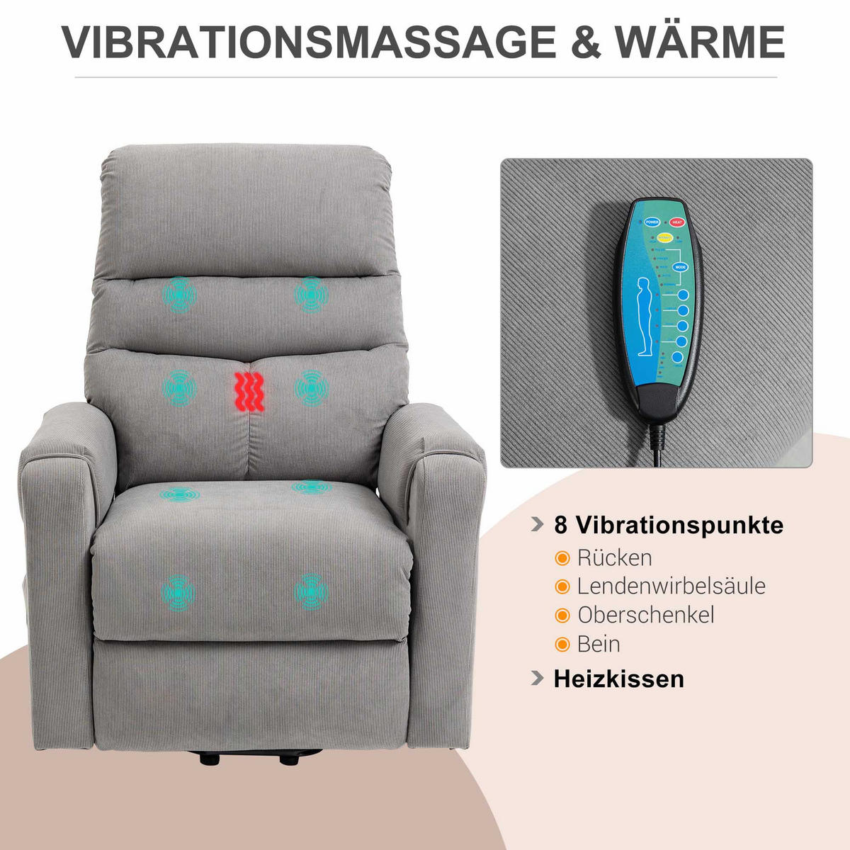 FERNSEHSESSEL, Seitentasche, Aufstehhilfe, Massage, Liegefunktion, Polyester-Gewebe, Dunkelgrau - Multicolor, Holzwerkstoff (83/110/93cm) - FORIOUS