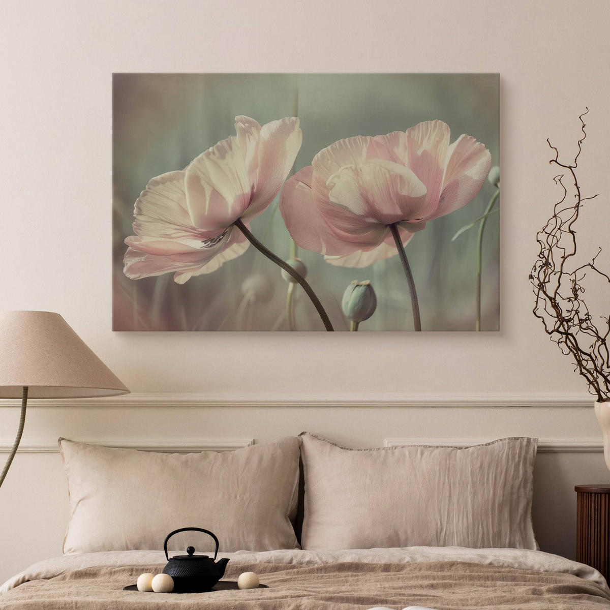 LEINWANDBILD für Wohnzimmer Blumen Tulpen Pflanzen Natur 90cm x 60cm - Blau/Beige, Textil (90/60cm) - Muralo