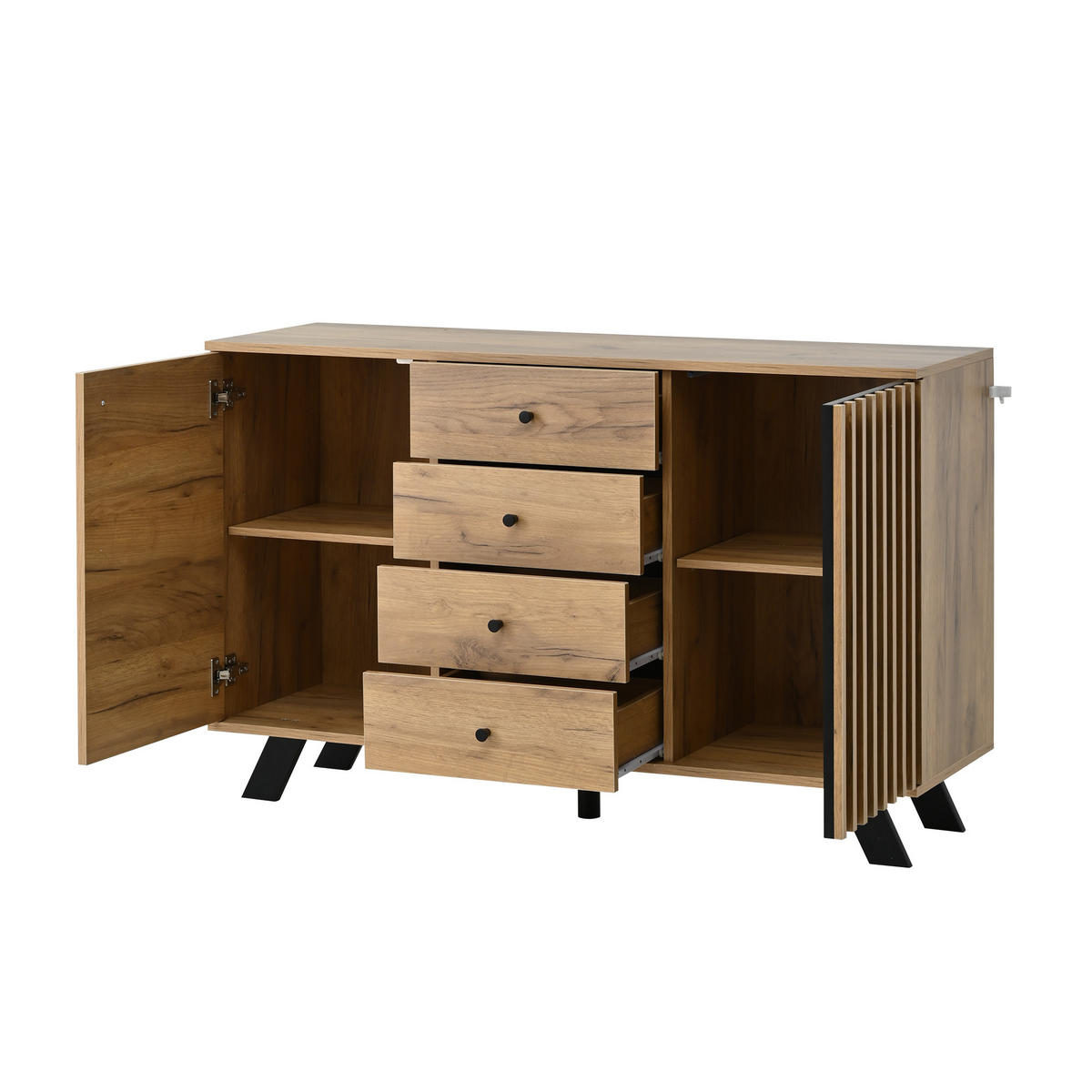 SIDEBOARD Schwarz Natur 120/38/75 cm - Schwarz, Holzwerkstoff (120/75/38cm) - PANGIVO