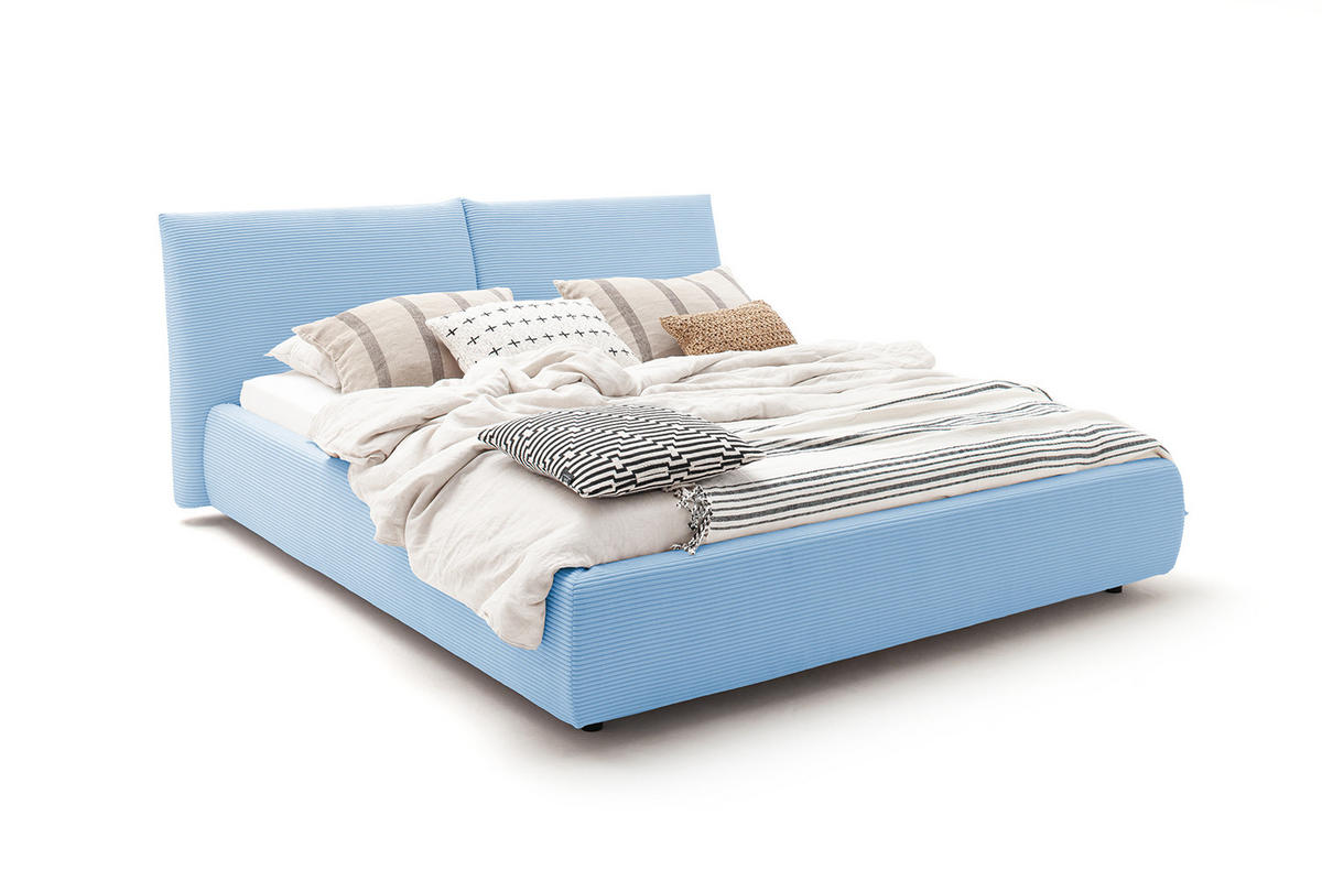 POLSTERBETT HENRY Hellblau Cord - Schwarz/Hellblau, Textil (140/200cm) - KAWOLA
