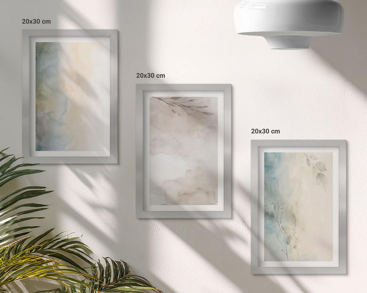BILDER SET 3er Set - 20x30 cm Silberner Rahmen - Zarte Aquarellkartons - Silberfarben, Kunststoff (20/30cm) - TULUP