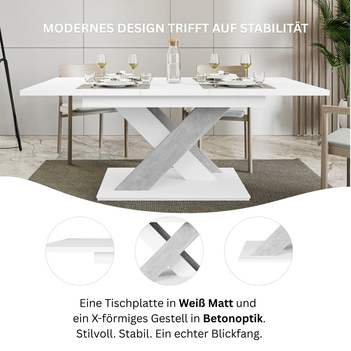 ESSTISCH Grau Betonoptik und Weiß Ausziehbar 140 - 180 cm - Weiß/Grau, Holzwerkstoff (140/80/75cm) - PROSPERO